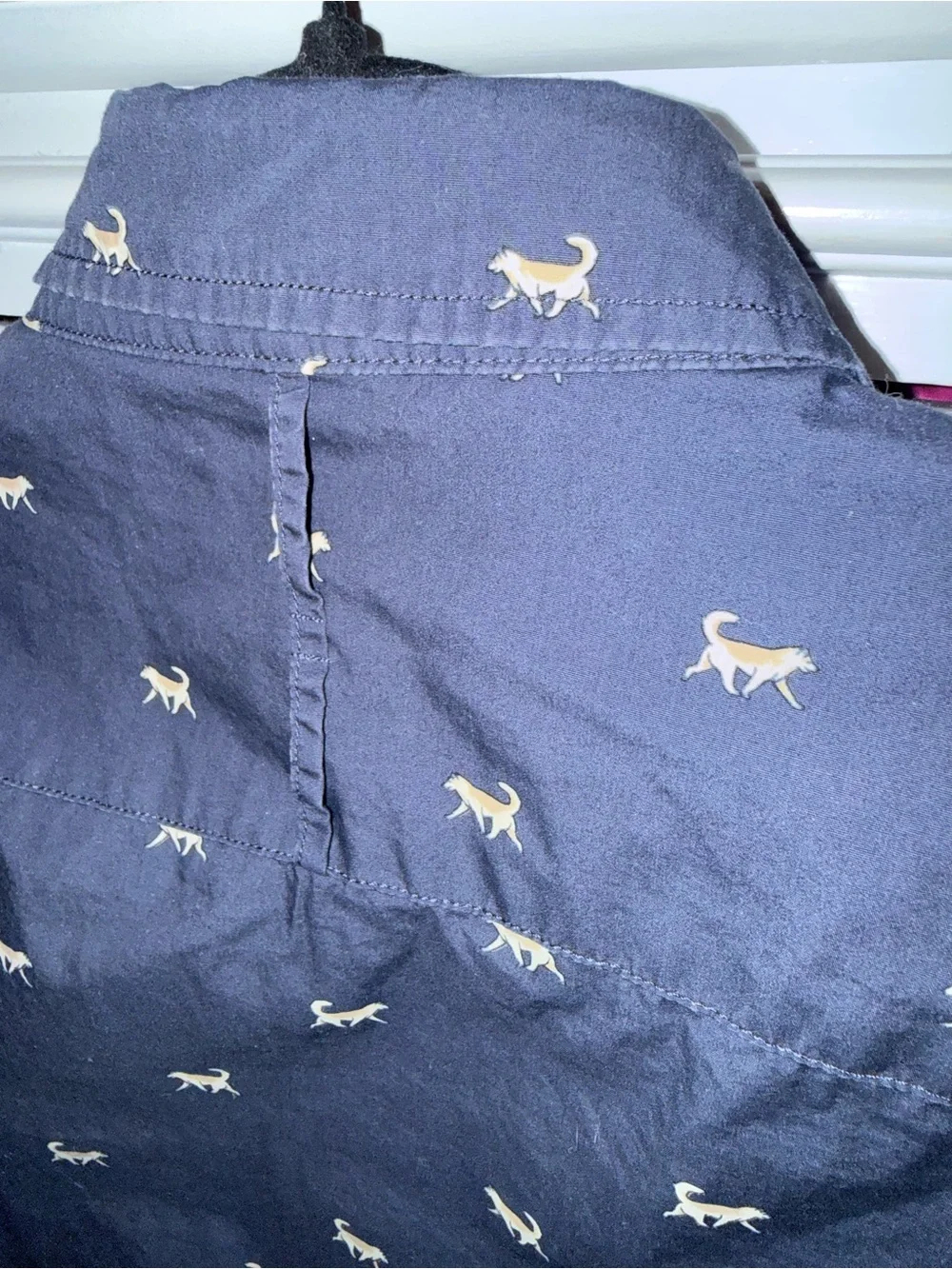 Men’s Banana Republic Navy Blue/Dog Print, Poplin Long Sleeve Button-Down Shirt